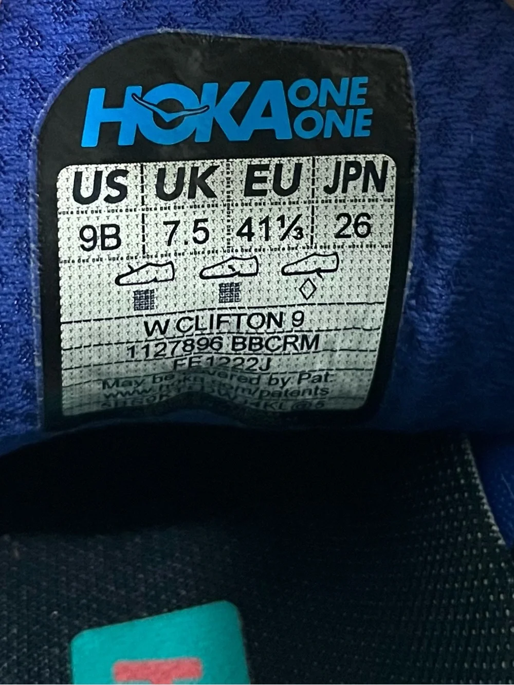 Hoka One One Clifton 9 Women's Size 9B Bellwether Blue Running Shoes